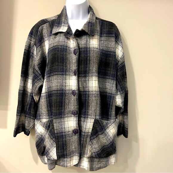Allison Tracy Women's Loose Black Plaid Button-Down Long Sleeves Tops Medium - Picture 1 of 13